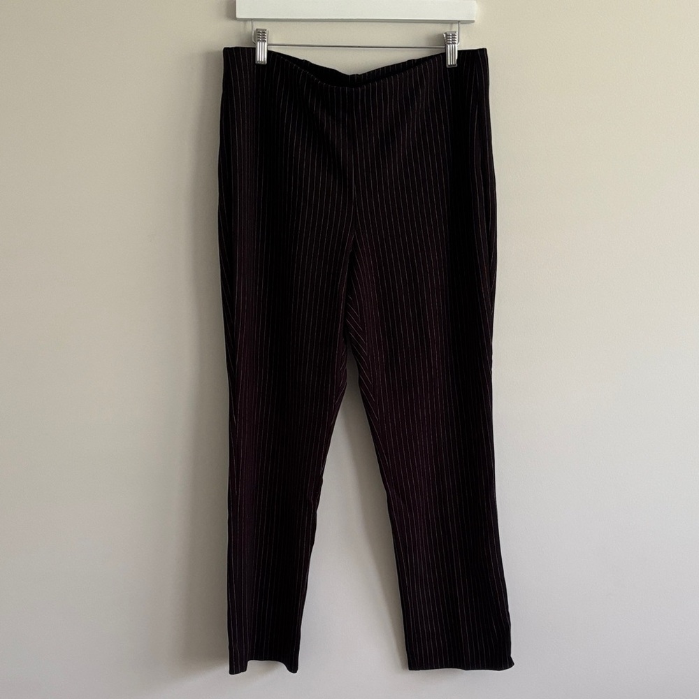 Chico's Pull on Pants Womens 12P Black Striped Office Stretch Straight Leg